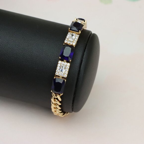 "Rose Gold Bracelet with Deep Blue and White Crystal Accents, XPBL0811 - Picture 9 of 12